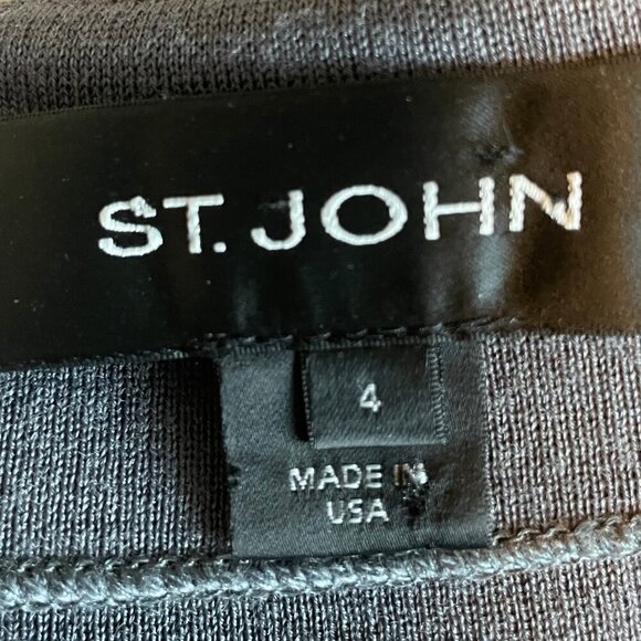 St. John Colorblock Full Zip Wool Rayon Knit Cardigan Blue Cream Grey Blk Sz 4 - Picture 8 of 12